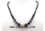 GMN7357 black banded agate graduated beaded necklace & bracelet set