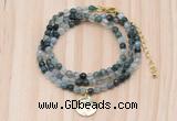 GMN7403 4mm faceted round tiny moss agate beaded necklace with constellation charm