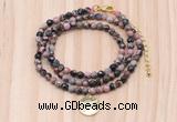 GMN7419 4mm faceted round tiny rhodonite beaded necklace with constellation charm