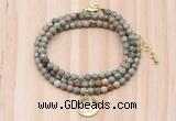 GMN7429 4mm faceted round tiny silver leaf jasper beaded necklace with constellation charm