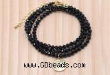 GMN7446 4mm faceted round tiny black tourmaline beaded necklace with constellation charm