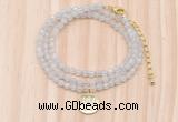 GMN7500 4mm faceted round tiny white jade beaded necklace with letter charm