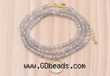 GMN7501 4mm faceted round tiny grey agate beaded necklace with letter charm