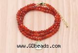 GMN7502 4mm faceted round tiny red agate beaded necklace with letter charm