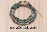 GMN7504 4mm faceted round tiny Indian agate beaded necklace with letter charm