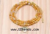 GMN7508 4mm faceted round tiny yellow aventurine beaded necklace with letter charm