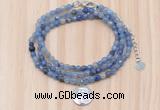 GMN7510 4mm faceted round tiny blue aventurine beaded necklace with letter charm