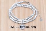 GMN7511 4mm faceted round tiny white howlite beaded necklace with letter charm