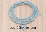 GMN7513 4mm faceted round tiny amazonite beaded necklace with letter charm