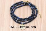 GMN7518 4mm faceted round tiny dumortierite beaded necklace with letter charm