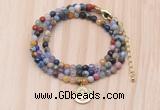 GMN7520 4mm faceted round tiny mixed gemstone beaded necklace with letter charm