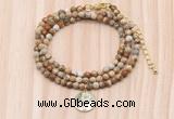 GMN7527 4mm faceted round tiny picture jasper beaded necklace with letter charm