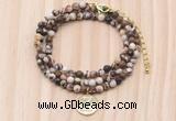 GMN7528 4mm faceted round tiny brown zebra jasper beaded necklace with letter charm