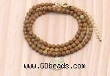 GMN7531 4mm faceted round tiny wooden jasper beaded necklace with letter charm