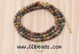 GMN7532 4mm faceted round tiny picasso jasper beaded necklace with letter charm