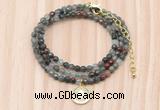 GMN7535 4mm faceted round tiny African bloodstone beaded necklace with letter charm