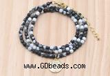 GMN7541 4mm faceted round tiny black & white jasper beaded necklace with letter charm