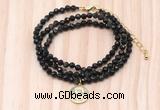 GMN7548 4mm faceted round tiny golden obsidian beaded necklace with letter charm