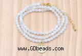 GMN7551 4mm faceted round tiny white moonstone beaded necklace with letter charm