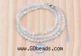 GMN7552 4mm faceted round tiny white moonstone beaded necklace with letter charm