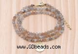 GMN7554 4mm faceted round tiny rainbow moonstone beaded necklace with letter charm