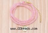 GMN7556 4mm faceted round tiny rose quartz beaded necklace with letter charm