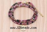 GMN7558 4mm faceted round tourmaline beaded necklace with letter charm