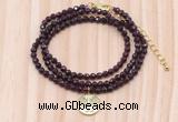 GMN7560 4mm faceted round garnet beaded necklace with letter charm