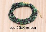 GMN7564 4mm faceted round ruby zoisite beaded necklace with letter charm