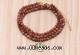 GMN7565 4mm faceted round goldstone beaded necklace with letter charm