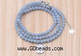 GMN7568 4mm faceted round blue angel skin beaded necklace with letter charm