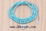 GMN7569 4mm faceted round amazonite beaded necklace with letter charm