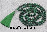 GMN757 Hand-knotted 8mm, 10mm green tiger eye 108 beads mala necklaces with tassel