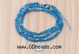 GMN7570 4mm faceted round apatite beaded necklace with letter charm