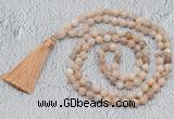 GMN766 Hand-knotted 8mm, 10mm sunstone 108 beads mala necklaces with tassel