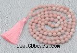 GMN770 Hand-knotted 8mm, 10mm Chinese pink opal 108 beads mala necklaces with tassel