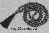 GMN778 Hand-knotted 8mm, 10mm black labradorite 108 beads mala necklaces with tassel