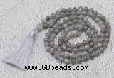 GMN779 Hand-knotted 8mm, 10mm labradorite 108 beads mala necklaces with tassel