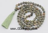 GMN790 Hand-knotted 8mm, 10mm rhyolite 108 beads mala necklace with tassel