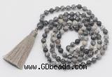 GMN792 Hand-knotted 8mm, 10mm black water jasper 108 beads mala necklace with tassel