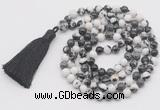 GMN793 Hand-knotted 8mm, 10mm black & white jasper 108 beads mala necklace with tassel