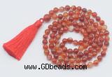 GMN799 Hand-knotted 8mm, 10mm red banded agate 108 beads mala necklace with tassel