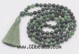 GMN807 Hand-knotted 8mm, 10mm ruby zoisite 108 beads mala necklace with tassel