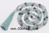 GMN810 Hand-knotted 8mm, 10mm fluorite 108 beads mala necklace with tassel