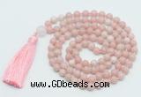 GMN814 Hand-knotted 8mm, 10mm Chinese pink opal 108 beads mala necklace with tassel