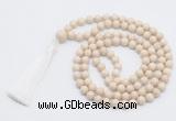 GMN815 Hand-knotted 8mm, 10mm white fossil jasper 108 beads mala necklace with tassel