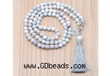 GMN8200 18 - 36 inches 8mm white howlite 54, 108 beads mala necklace with tassel