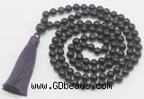 GMN822 Hand-knotted 8mm, 10mm black obsidian 108 beads mala necklace with tassel