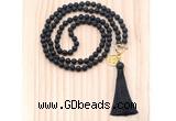 GMN8221 18 - 36 inches 8mm black lava 54, 108 beads mala necklace with tassel