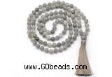 GMN8403 Hand-knotted 8mm, 10mm labradorite 27, 54, 108 beads mala necklace with tassel